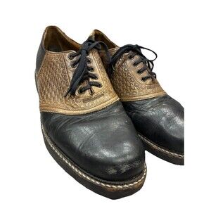 H. R. TRASK Lace Up Oxford 2-Tone Leather Saddle Shoes Bozeman Montana Sz 10.5M